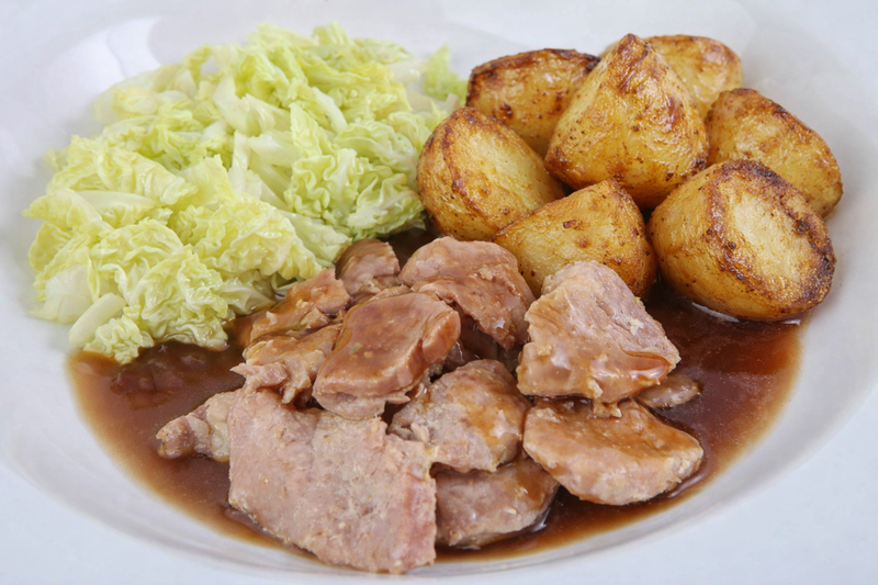 Gammon Roast Dinner with Roast Potatoes, Cabbage & Gravy