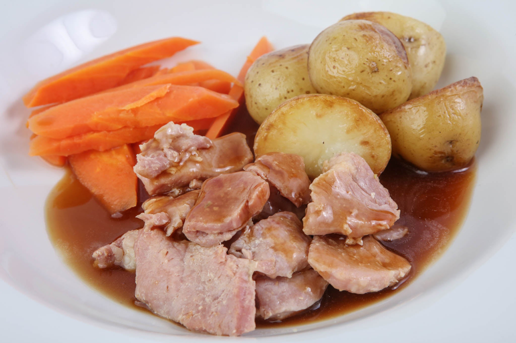 Gammon Roast Dinner with Roast Potatoes, Carrots & Gravy