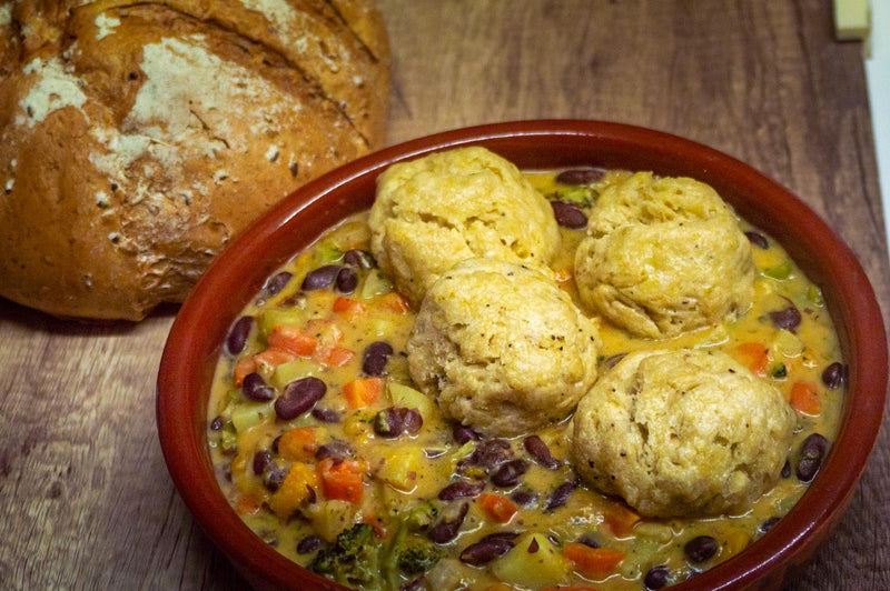 Slow Cooker Vegetable Stew with Cheese Dumplings