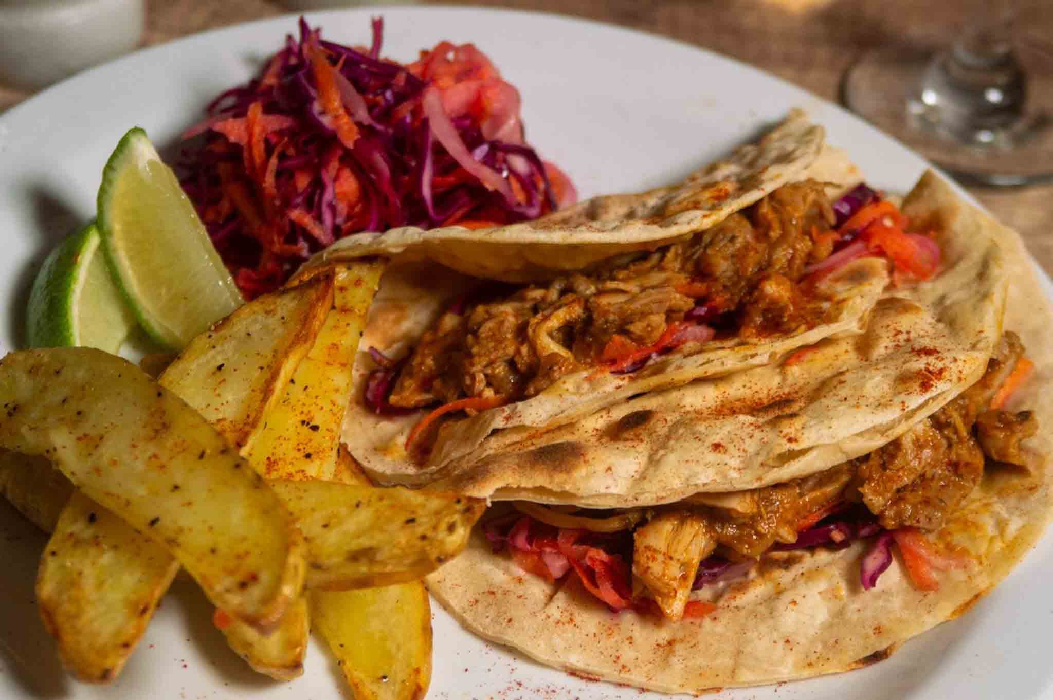 Pulled Chicken Flatbread with tangy slaw