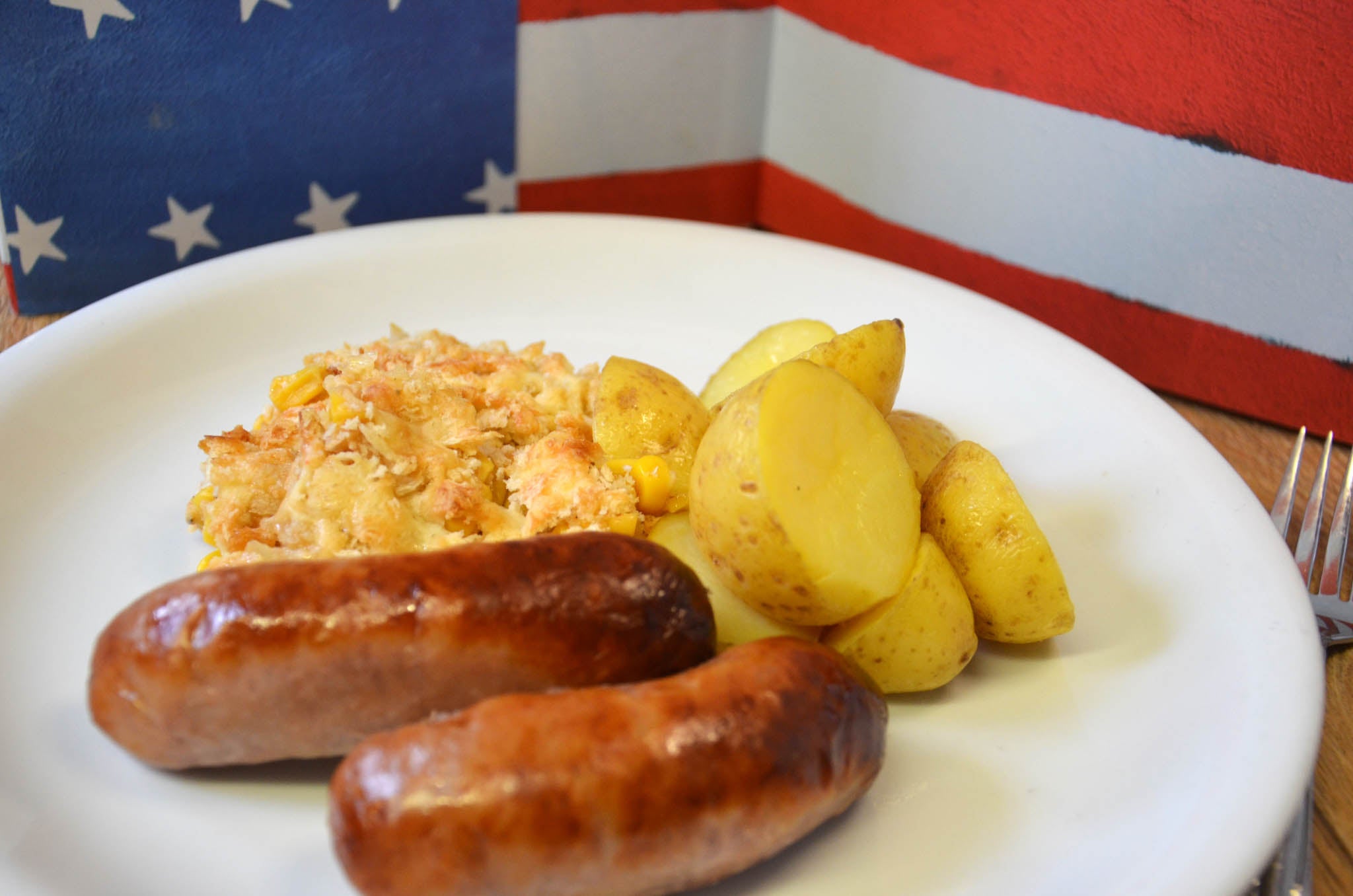 Roasted Sausage with Cajun Creamed Corn